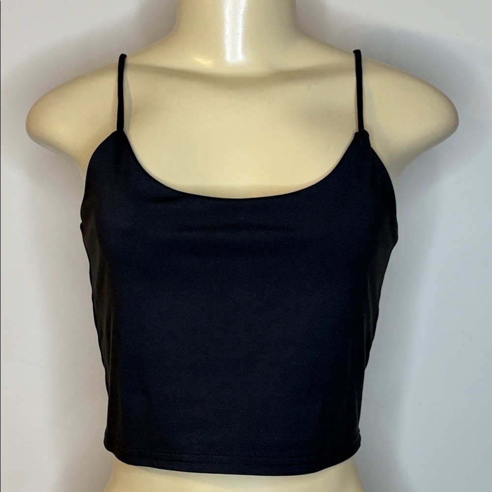 ETHOS Black Spaghetti Strap Crop Top Shelf Bra Size M - Picture 2 of 6